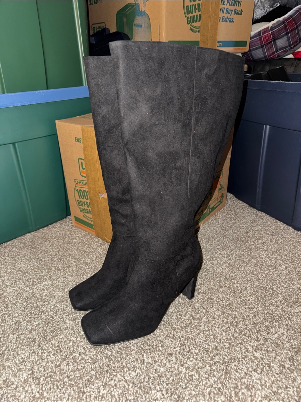 Everlane Black Suede Knee-High Heeled Boots